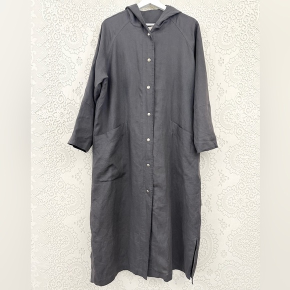 J. Jill Jackets & Blazers - J. Jill Linen Hooded Long Jacket in Gray